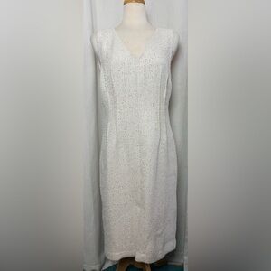 Ann Taylor Ivory Gold Tweed Sheath Dress Size 12 Fully Lined Sleeveless Zip NWT